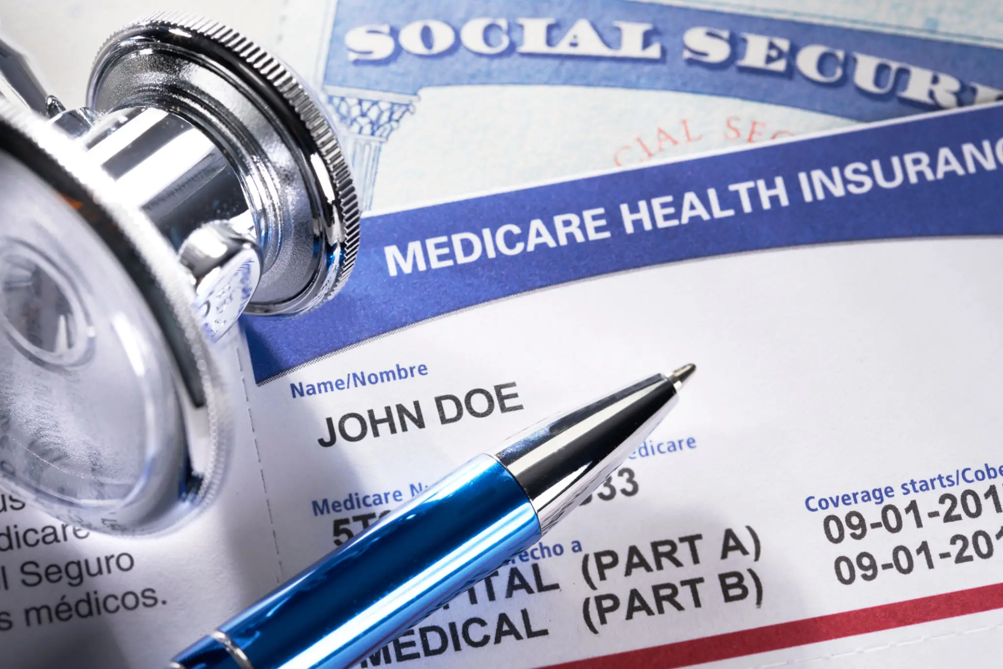 Medicare health insurance card with stethoscope