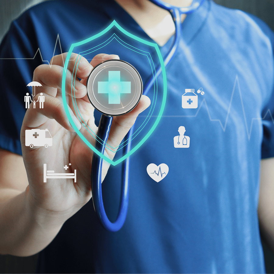 Doctor with digital health icons